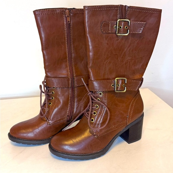 Sonoma Brown Lace Up Riding Boots with Buckle Straps - Picture 1 of 10